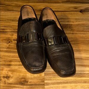 Ferragamo Size 15 Men’s Textured Dark Brown Italian Leather Loafers